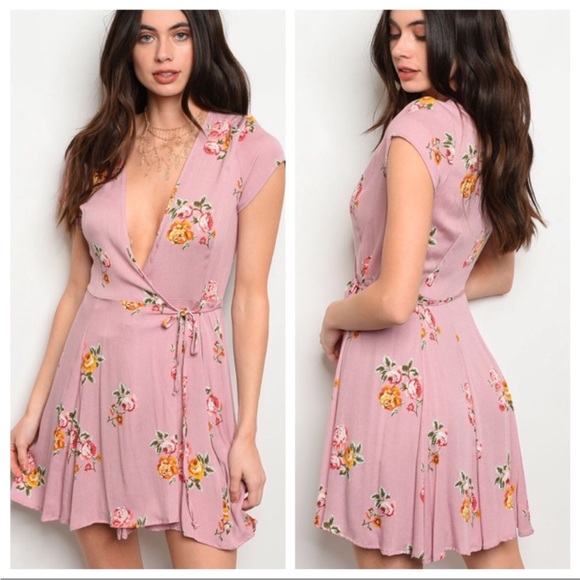 Mauve Floral Wrap Dress - Picture 7 of 7